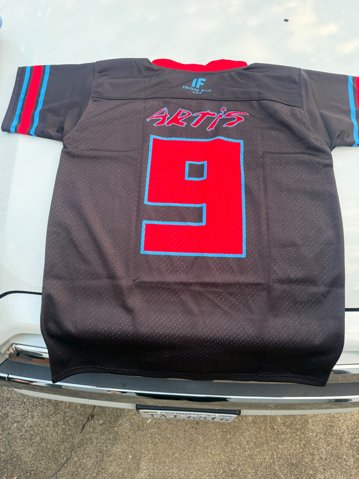Artis #9 grey and red custom jersey back