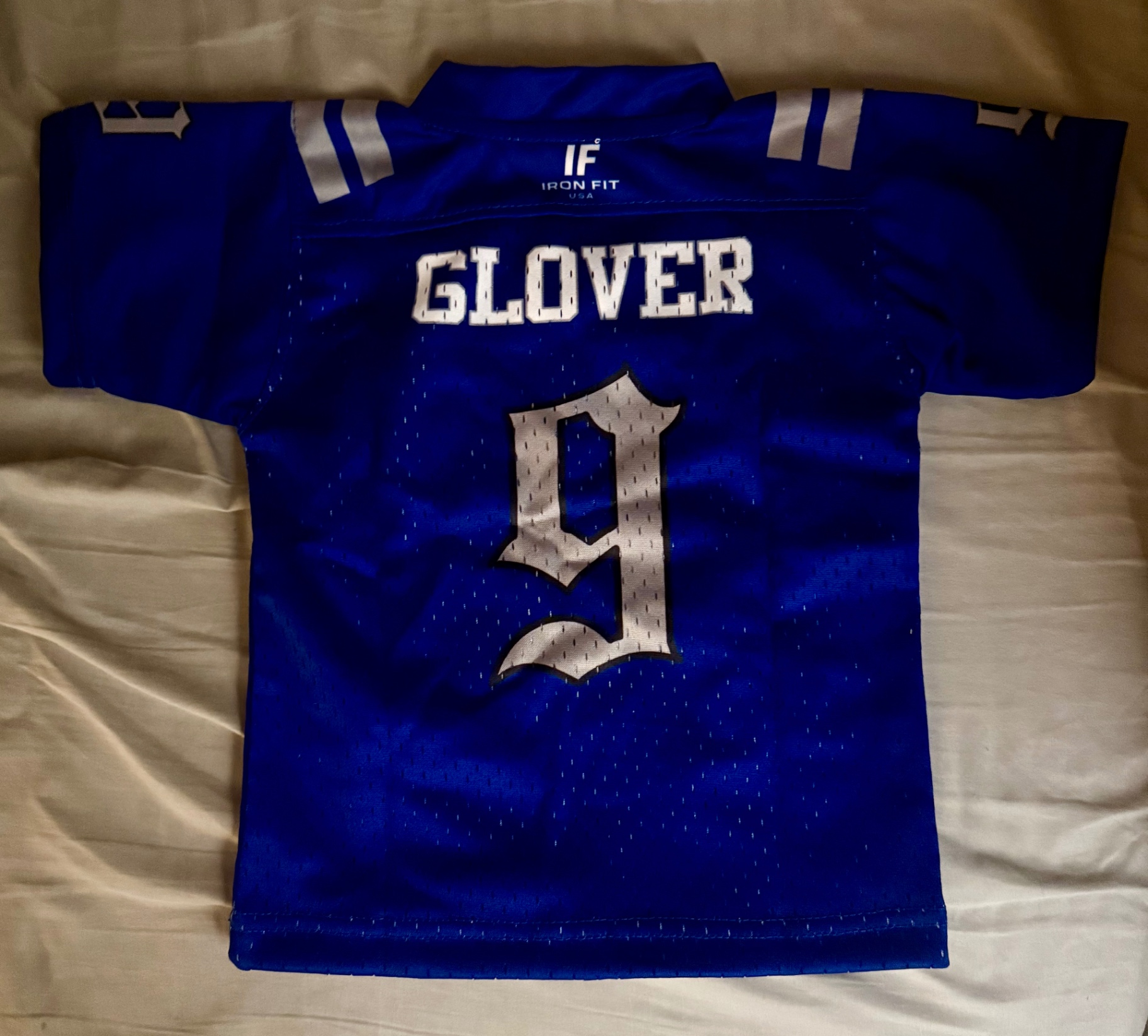 Glover #9 youth blue custom fan jersey back